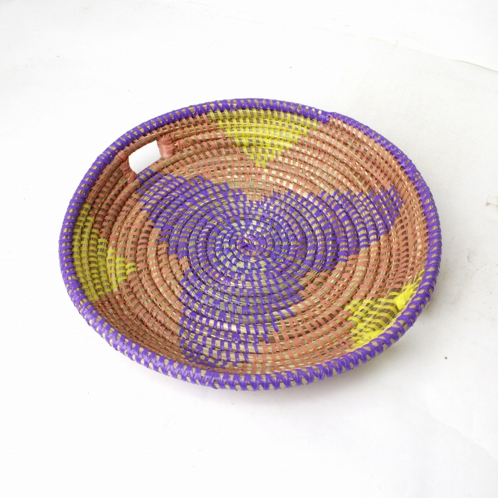 セネガル花柄 お盆 中 紫サーモンレモン 23SS一点物 @3500→2800円