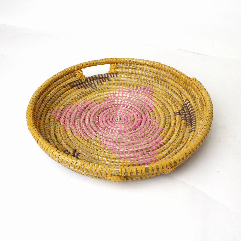 セネガル花柄 お盆 中 ピンクターメリック焦げ茶 23SS一点物 @3500→2800円