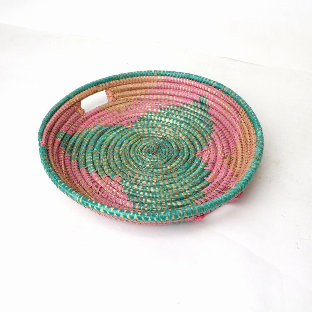 セネガル花柄 お盆 中 緑ピンクサーモン 23SS一点物 @3500→2800円