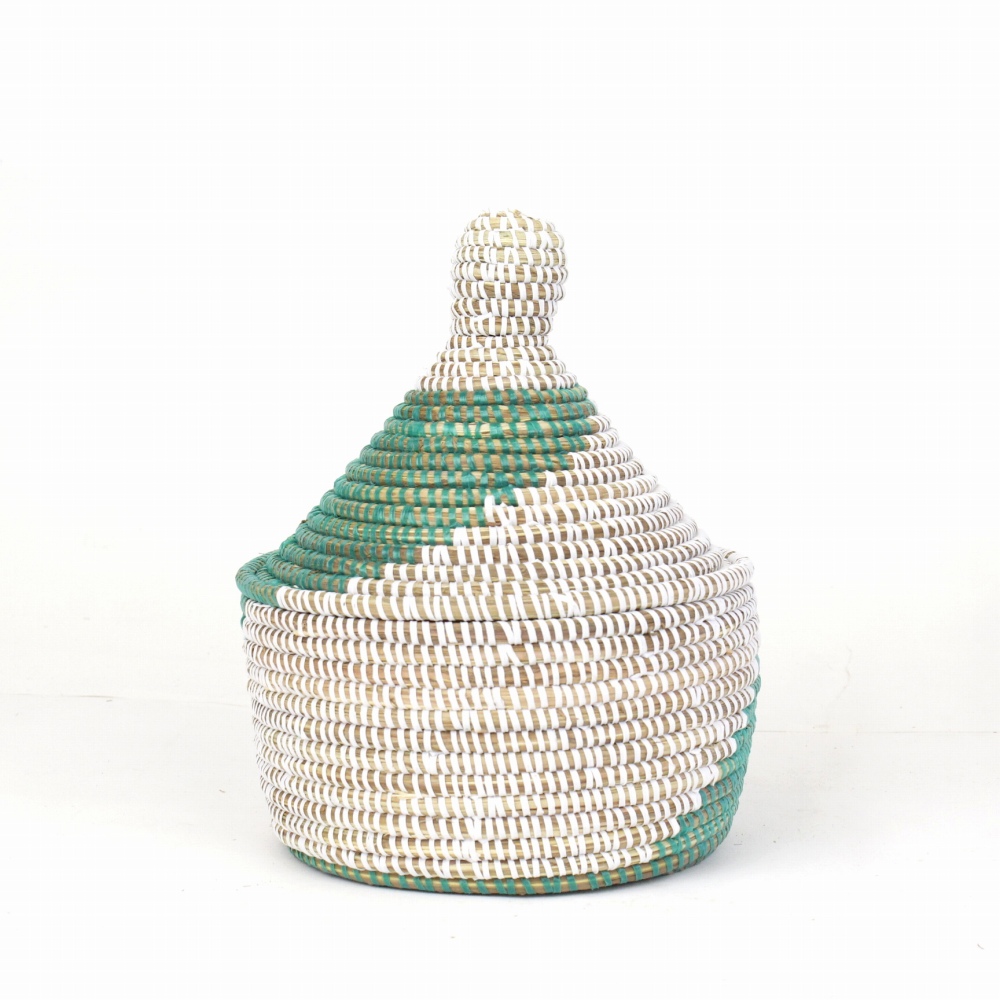 セネガルカゴ 雷柄 2トーン 大 白緑