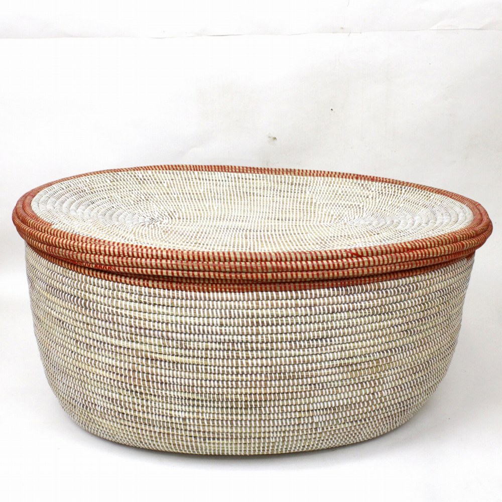 セネガル特大楕円カゴ 蓋付き 白赤 23SS一点物 @55000→44000円