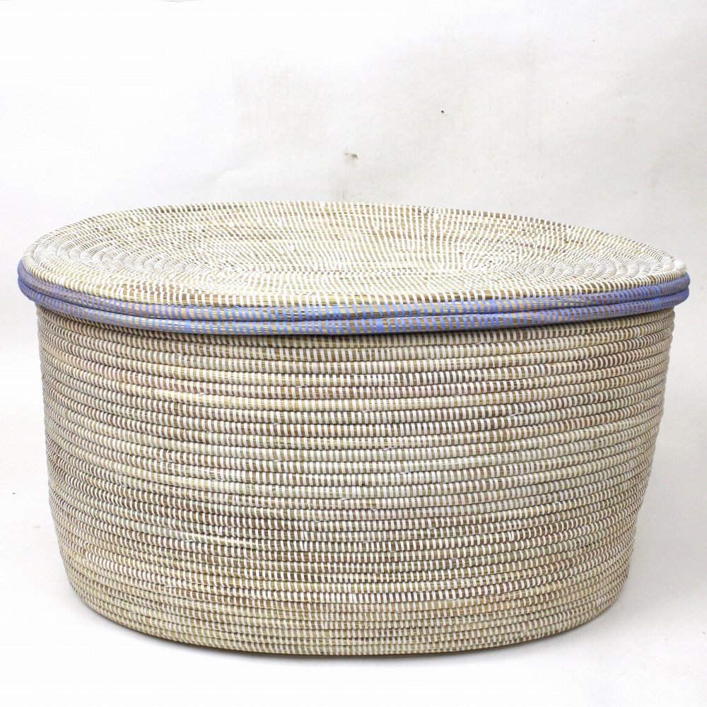 セネガル特大楕円カゴ 蓋付き 白ペールブルー 23SS一点物 @55000→44000円