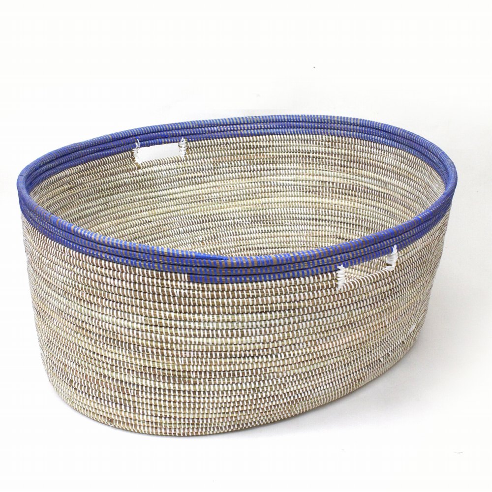 セネガル特大楕円カゴ 縁ボーダー 白青 23SS一点物 @46000→36800円