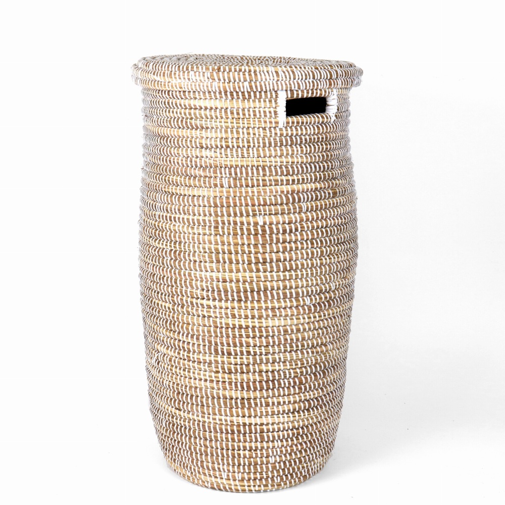 セネガル 蓋付き縦長カゴ 白 大 24SS一点物 @13000→10400