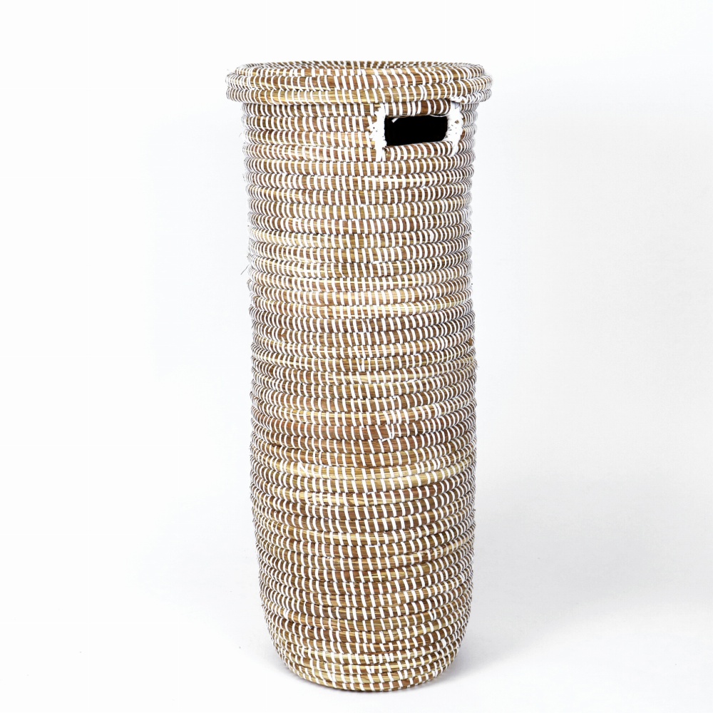 セネガル 蓋付き縦長カゴ 白 小 24SS一点物 @9500→7600