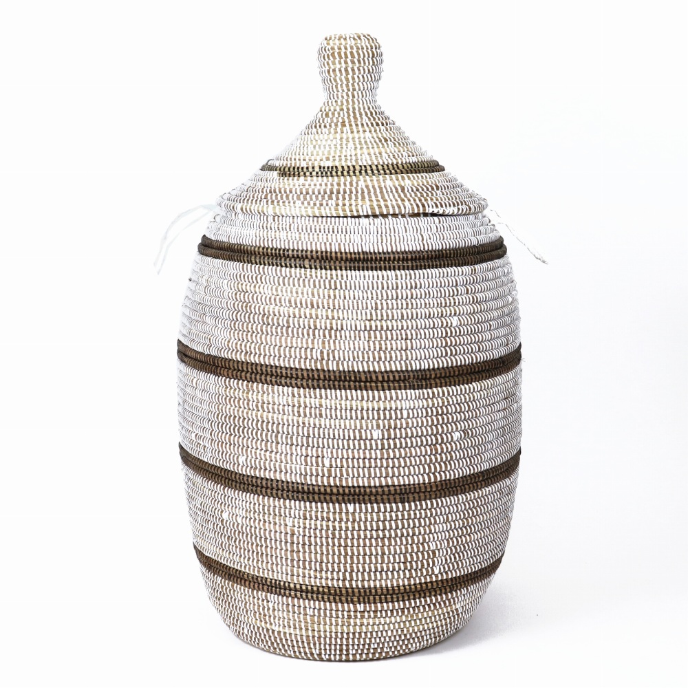 セネガル 蓋付きぷっくりカゴ ストライプ 白黒 24SS一点物 @16500→13200