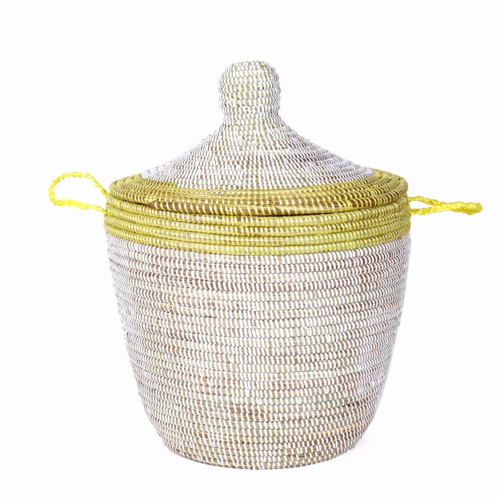 セネガル 蓋付きぷっくりカゴ 上部から― 白レモン 24SS一点物 @14000→11200