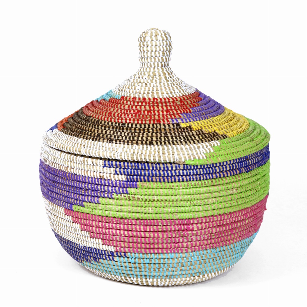 セネガル 蓋付きカゴ 全面ジグザグ柄 マルチ 24SS一点物 @7800→6240