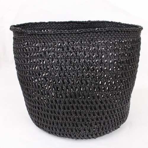 イリンガバスケット透かし編み 黒無地 丸底 L LB