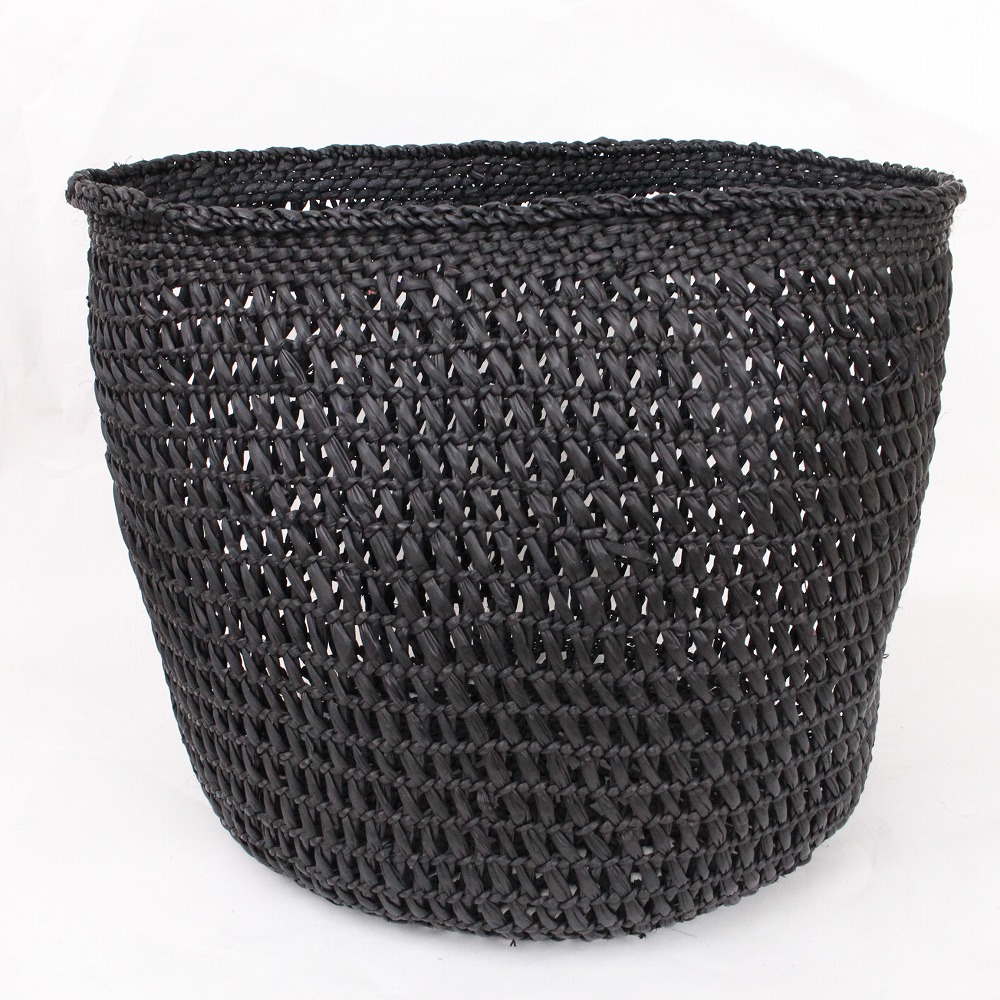 イリンガバスケット透かし編み 黒無地 丸底 M MD