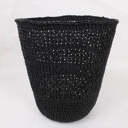 イリンガバスケット透かし編み 黒無地 バケツ型 L