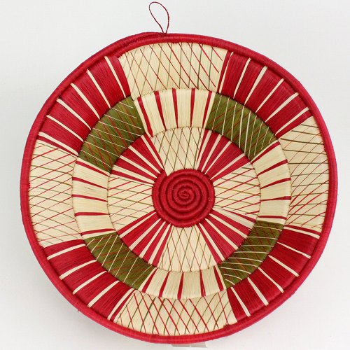 ウガンダバスケット 径35cm クリスクロス3/赤ライムNAT