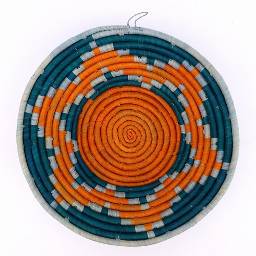 ウガンダバスケット 径25 花柄 水色オレンジ