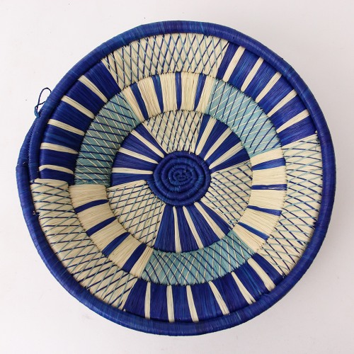 ウガンダバスケット二重編み 径25 ブルー/ベージュ