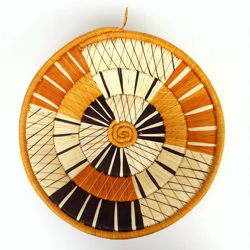 ウガンダバスケット 二重編み 径25 ベージュオレンジ茶