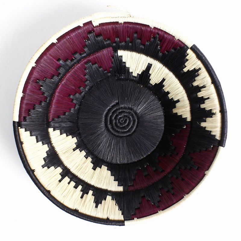 ウガンダバスケット 二重編み 径25 ベージュ赤黒