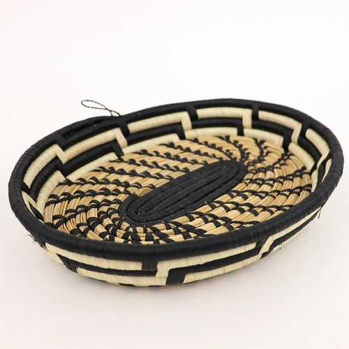 ラフィアトレイ 楕円 ベージュ黒