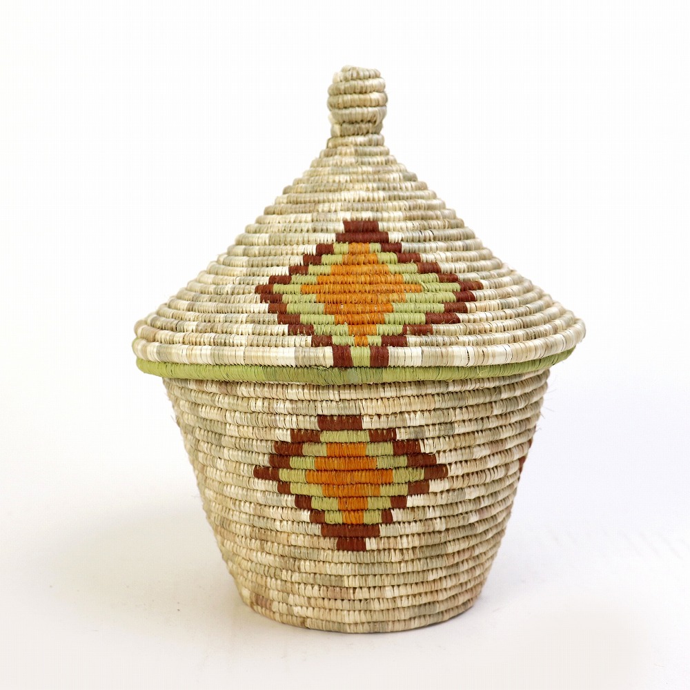 キビの葉ルボナバスケット 蓋付 M カラー 18 一点物