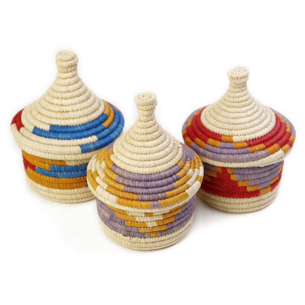 ルウェンゾリ ラフィア蓋付かご ミニ アソート