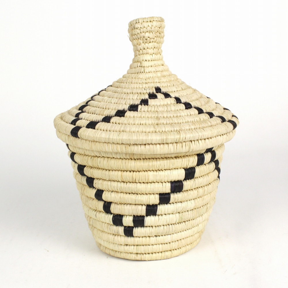 ルウェンゾリ ラフィア蓋付かご S モノクロ アソート