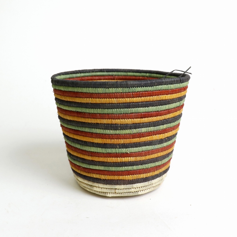 キビの葉ルボナ テーブルバスケット オール天然染め ストライプ 24SS一点物 @3500→2800