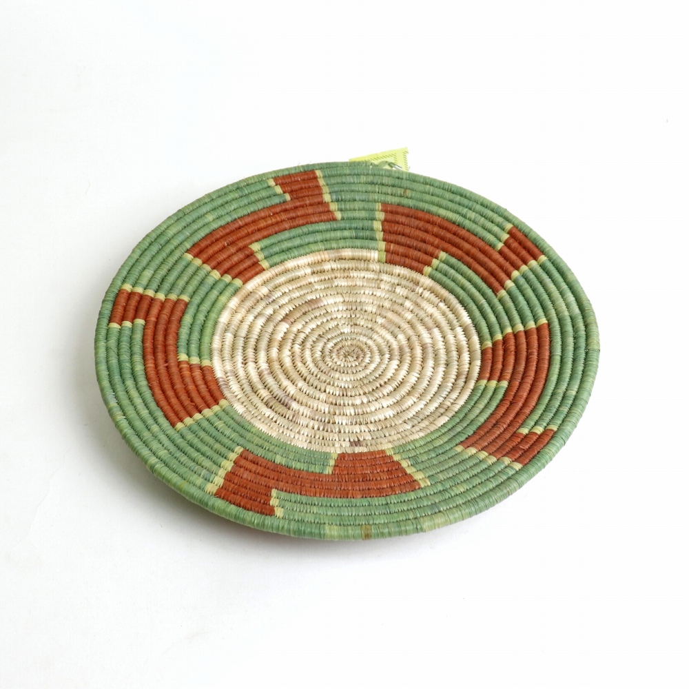 キビの葉ルボナ平かご オール天然染め 渦 緑xオレンジ 小 24SS一点物 @4000→3200