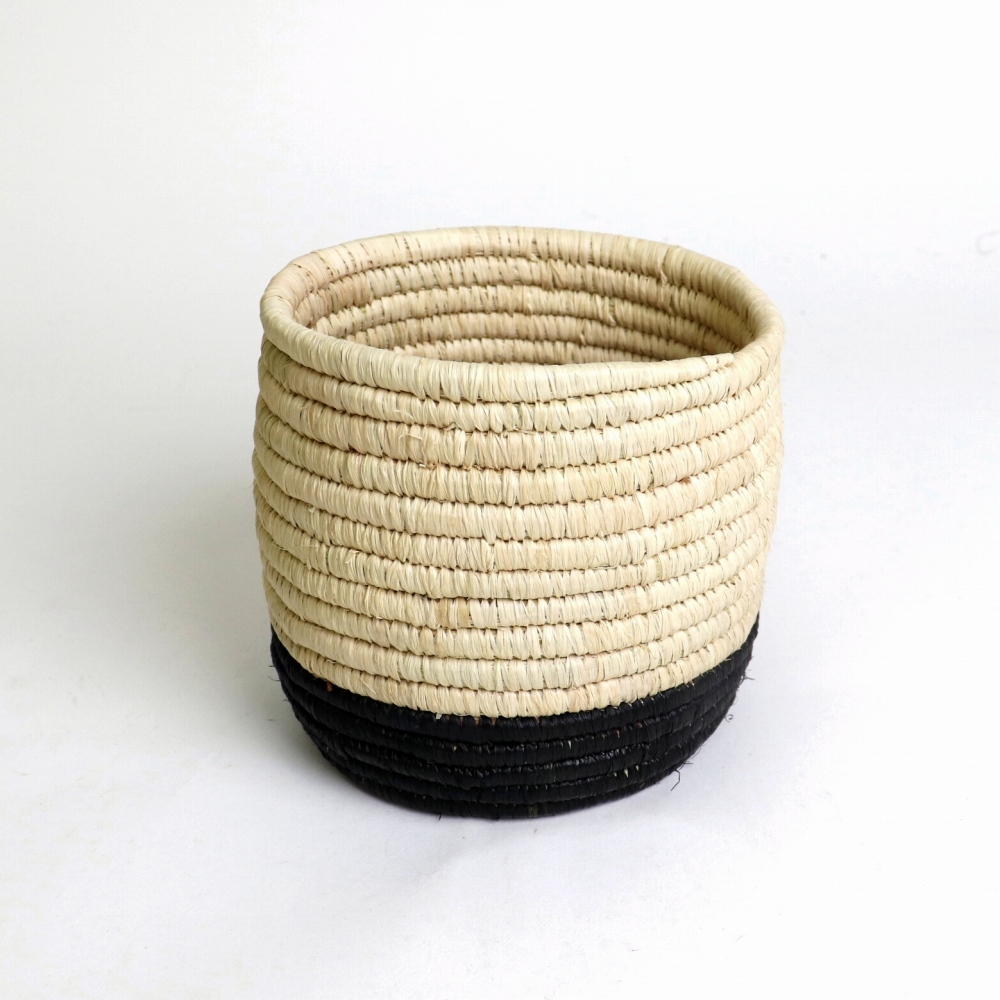ルウェンゾリ ラフィアインテリアかご ツートーン 小 黒x生成