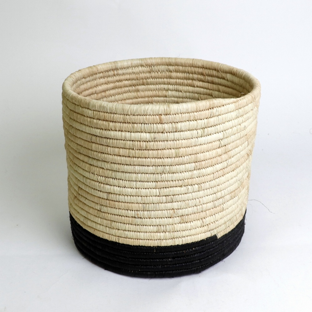 ルウェンゾリ ラフィアインテリアかご ツートーン 大 黒x生成