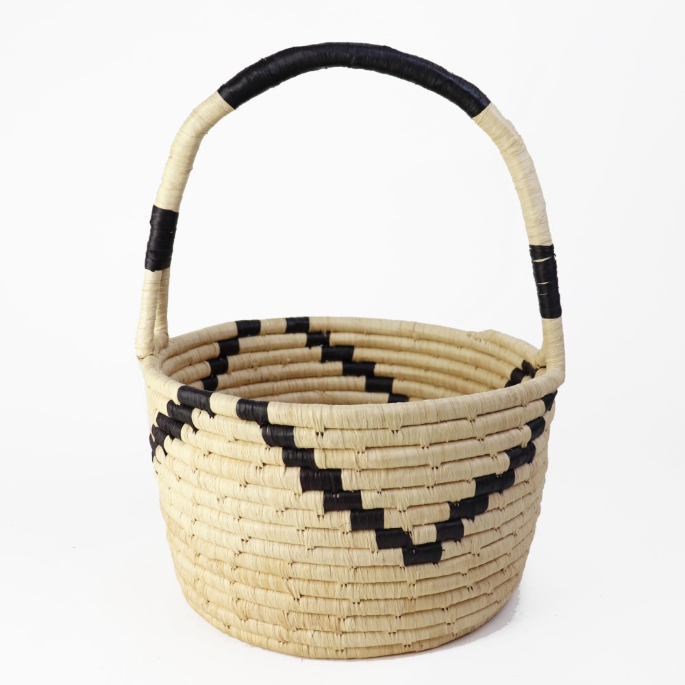 ウガンダラフィアインテリアかご ハンドル付