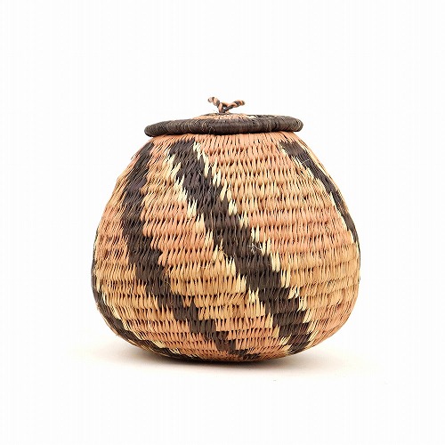 ボツワナバスケット 蓋付きかご 18cm 04 一点物