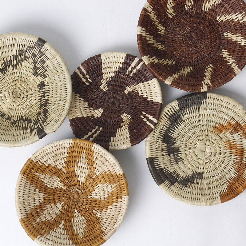 ボツワナバスケット 平かご 10-14cm 一点物01-24