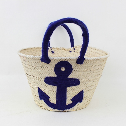 【SALE】チュニジアバスケット S 刺繍 いかり 濃紺 @3500→2450円
