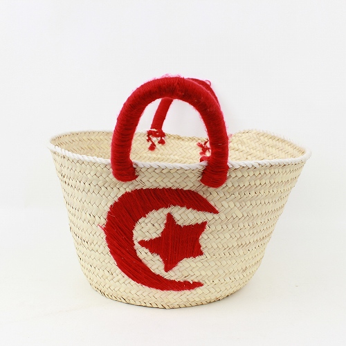 【SALE】チュニジアバスケット S 刺繍 月と星 赤 @3500→2450円