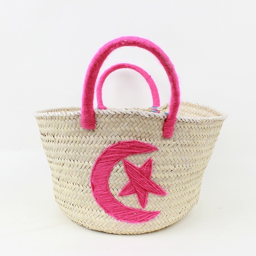 【SALE】チュニジアバスケット S 刺繍 月と星 ピンク @3500→2450円