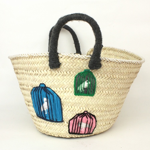 【SALE】チュニジアバスケット S 刺繍 鳥かご3つ @4000→2800円