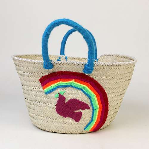 チュニジアバスケット丸底S    ピンク鳩レインボー 80青