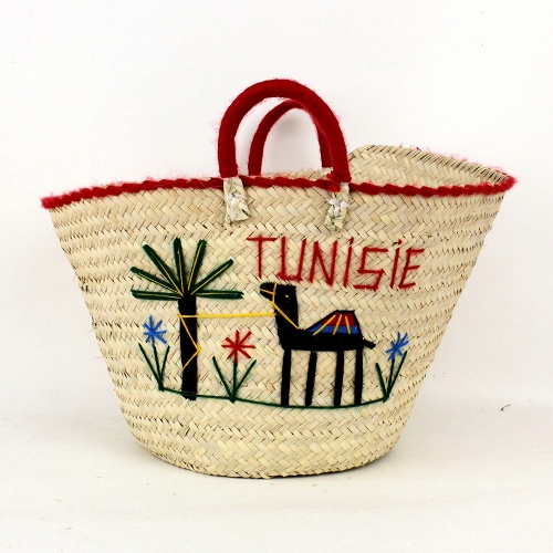 【SALE】チュニジアバスケット M 刺繍 ラクダ 赤 @5000→3500円