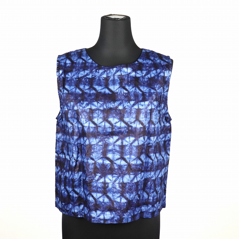 【受注】ギニア藍染ベスト 後ろボタン  もやもや柄