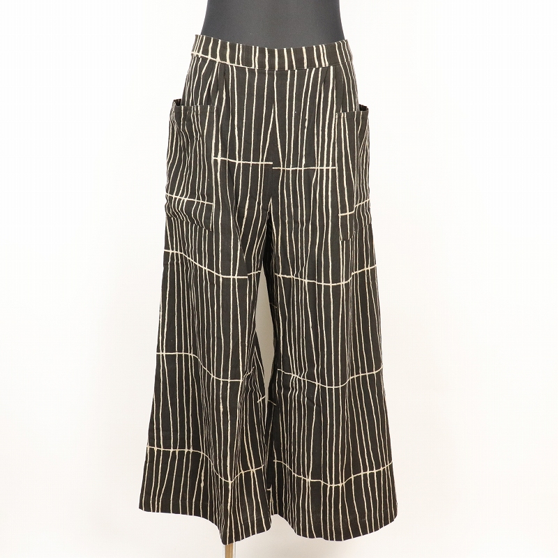 【受注】泥染ワイドパンツ 黒地白線