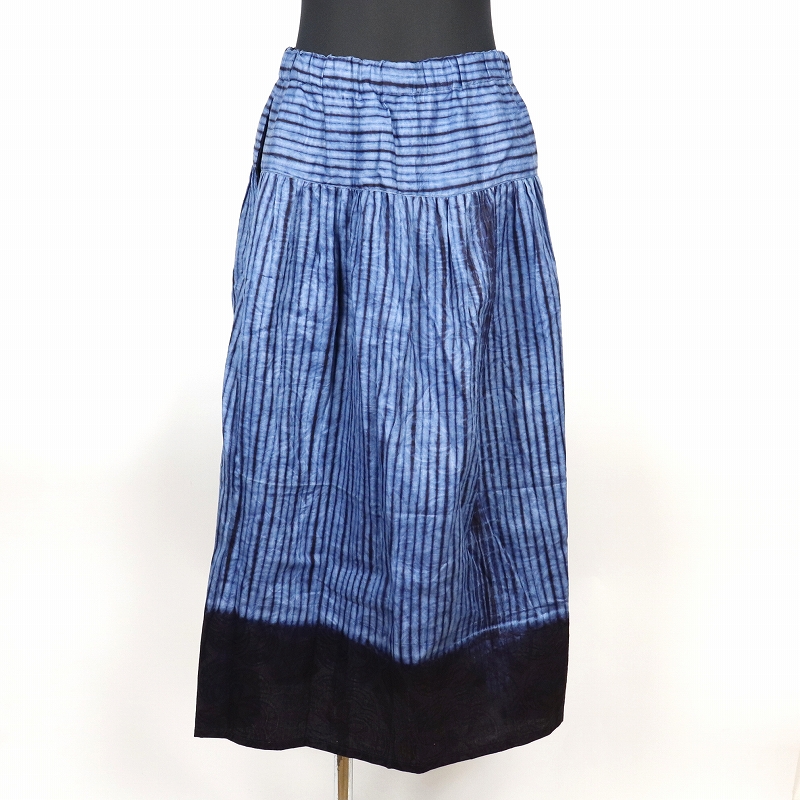 ギニア藍染スカート 切り替え 細線 02