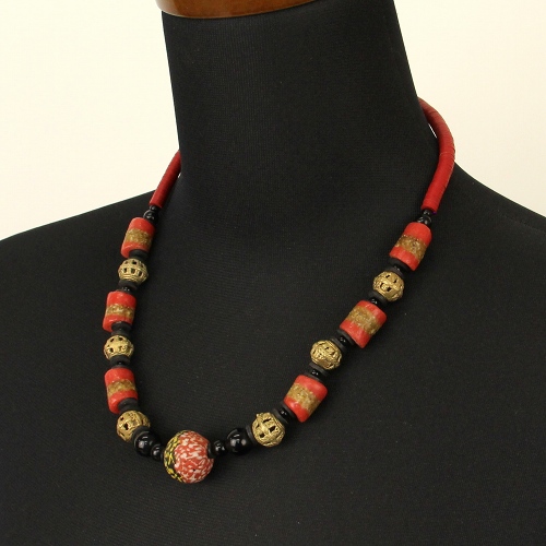 再生ヘッド真鍮玉再生ビーズネックレス 02 一点物