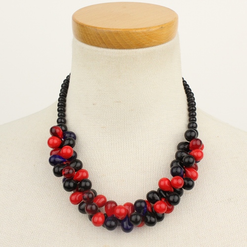 電球玉ネックレス　黒赤 一点もの