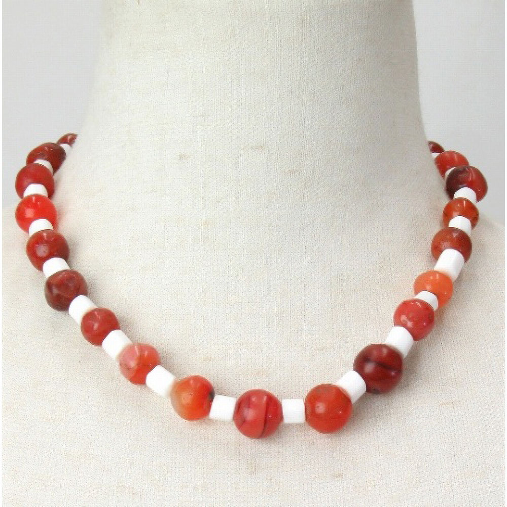 めのう白ビーズネックレス 太