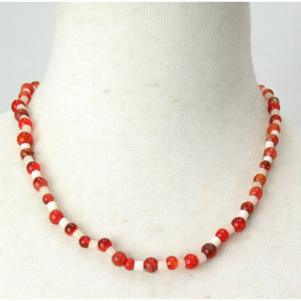 めのう白ビーズネックレス 細