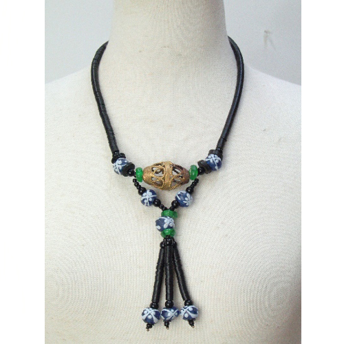 真鍮ボール緑グラス黒ココフリンジN #13\6800→\3800