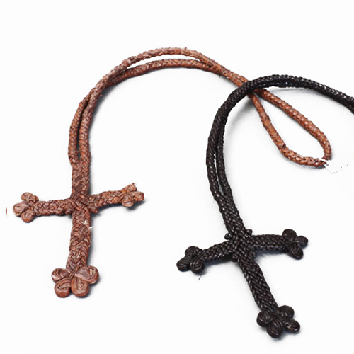 エチオピア革編みクロスネックレス