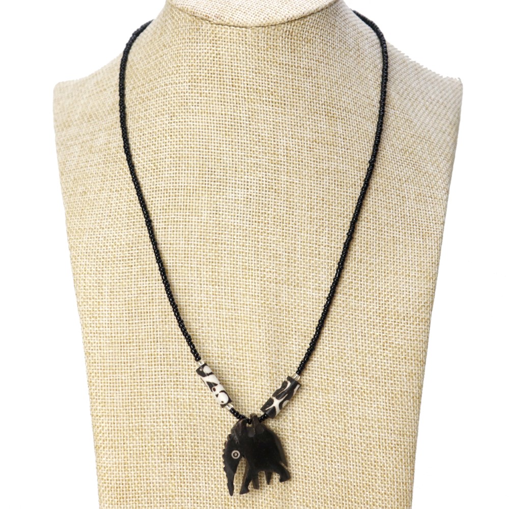 ラクダ骨マサイ黒ビーズネックレス 黒ゾウ小