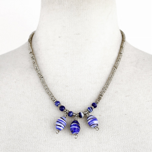 トゥルカナビーズシルバーギリアマ グラスビーズヘッド5個