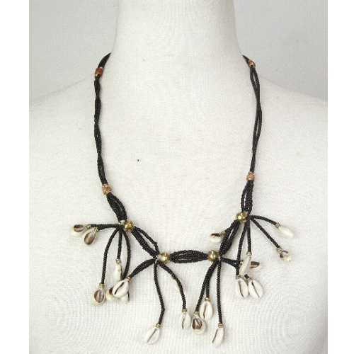 黒マサイビーズ子安貝フリンジ4本(NK02-08AW)\4800→\2500