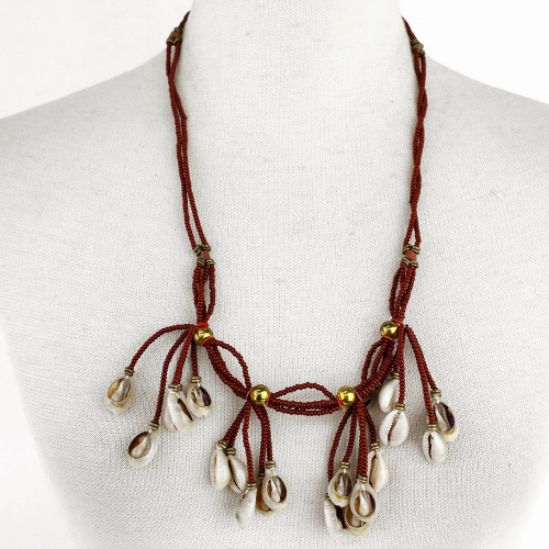 赤マサイビーズ子安貝フリンジ4本 NK02-08AW \4800→\2500